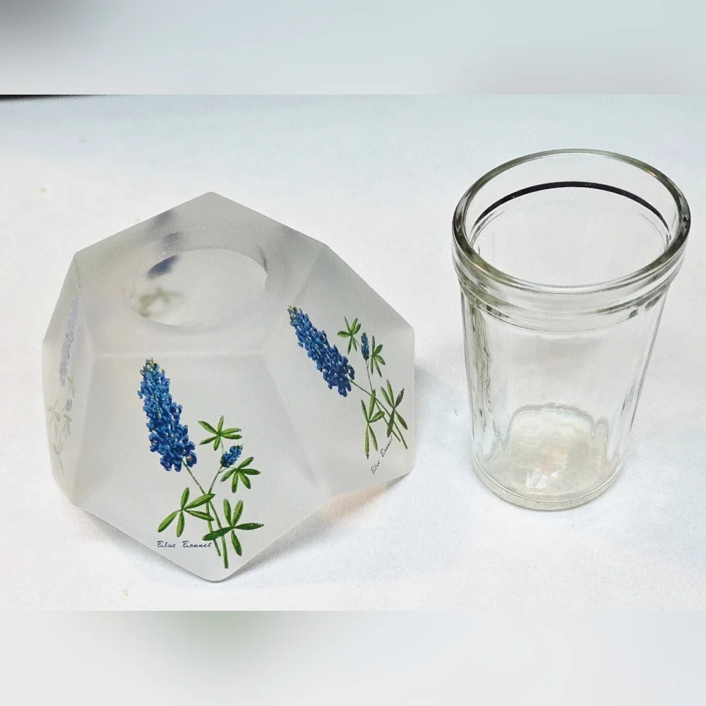 Westmoreland Style Vtg Frosted Glass Fairy Lamp Painted With Texas Bluebonnets
